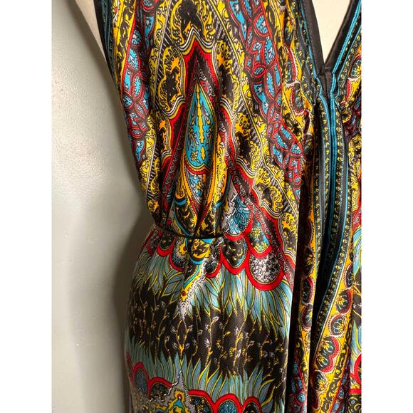 Vibrant Multicolor V-Neck Maxi Dress – Boho Style, Made in India -One Size - Picture 4 of 14